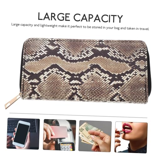 Beaupretty 1pc Snakeskin Pattern Women Wallet Pu Leather Clutch Purse with Zipper for Coins Bills and Cards Storage for Travel Shopping and Parties2