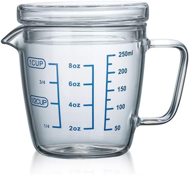 JNGUOSICN Measuring Jugs with Glass Lid, 250ml / 500ml Heat Resisting Cup Clear Scale