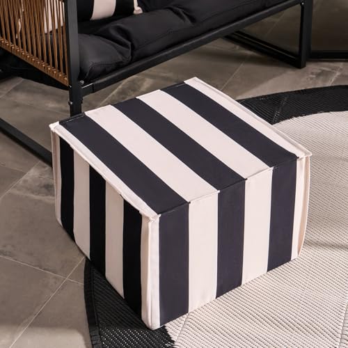 OHS Stripe Garden Pouffe Outdoor Indoor Foot Stool Garden Furniture Portable Filled Cube Chair Pouffe Footstool Outdoor Ottoman Foot Rest for Patio Balcony Home Decor Monochrome