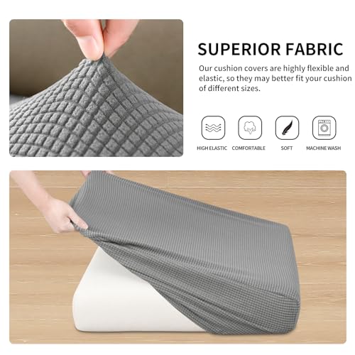 Image of Easy-Going Stretch 2 Pieces Couch Cushion Cover for Sofa Seat | Individual Furniture Protector Sofa slipcover for 2 Cushion Couch Washable Soft with Elastic Bottom Light Gray