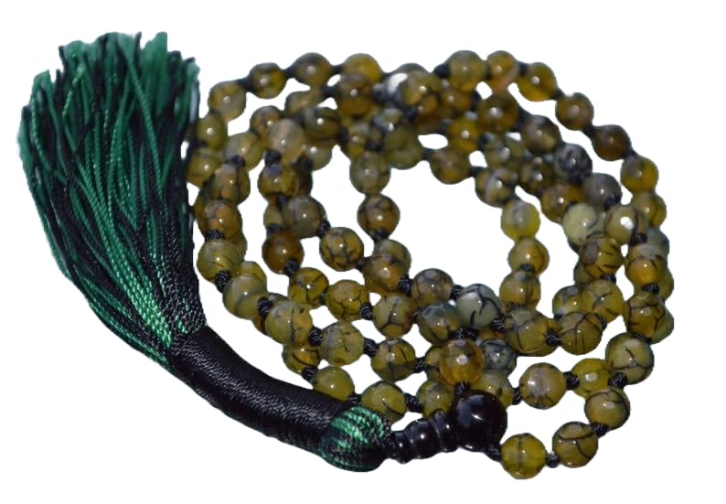 Cuentas Mala de piedra de ágata verde, 108 Mala collar, mala anudada, collar WWG, joyería de yoga, cuentas de meditación, joyería espiritual, joyería bohemia, 34inch, Gema