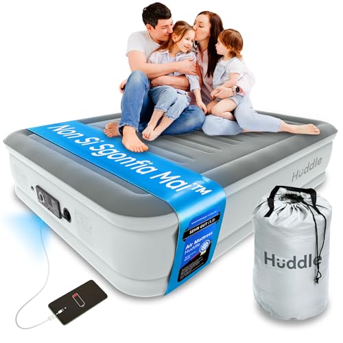 Huddle® NEVER DEFLATE™, lussuoso letto King Size ad aria che non si sgonfia, vincitore Good Housekeeping 2025, con doppia pompa SlumberGuard™, rigidità regolabile e luce notturna USB