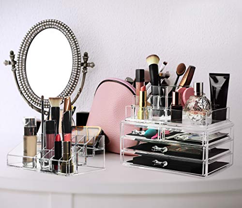 Kryllic Makeup Organizer - Cosmetic Storage - Jewelry Holder - 4 Box Drawers Multi Slot Acrylic Countertop Vanity! Palette Brush Lipstick Holder, Stand Display For Cosmetics Jewelry Palette Lipgloss! #TOP7