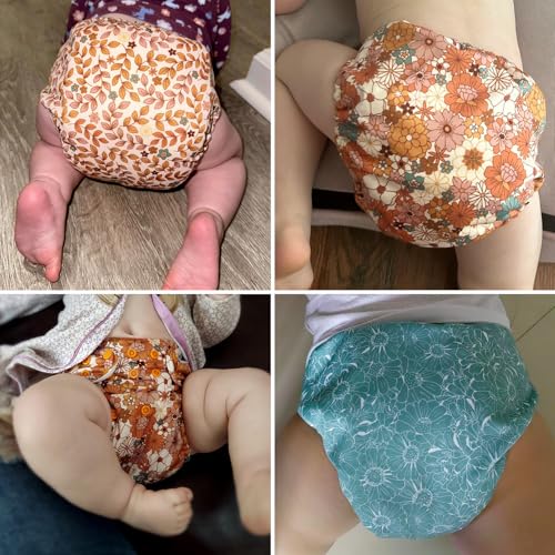 Mama Koala 3.0 Pocket Cloth Diapers for Babies with AWJ Lining, 6 Pack with 6 5-Layer Natural Cloth Diaper Inserts - Reusable and Washable Pocket Diapers(A-Little Daisies)