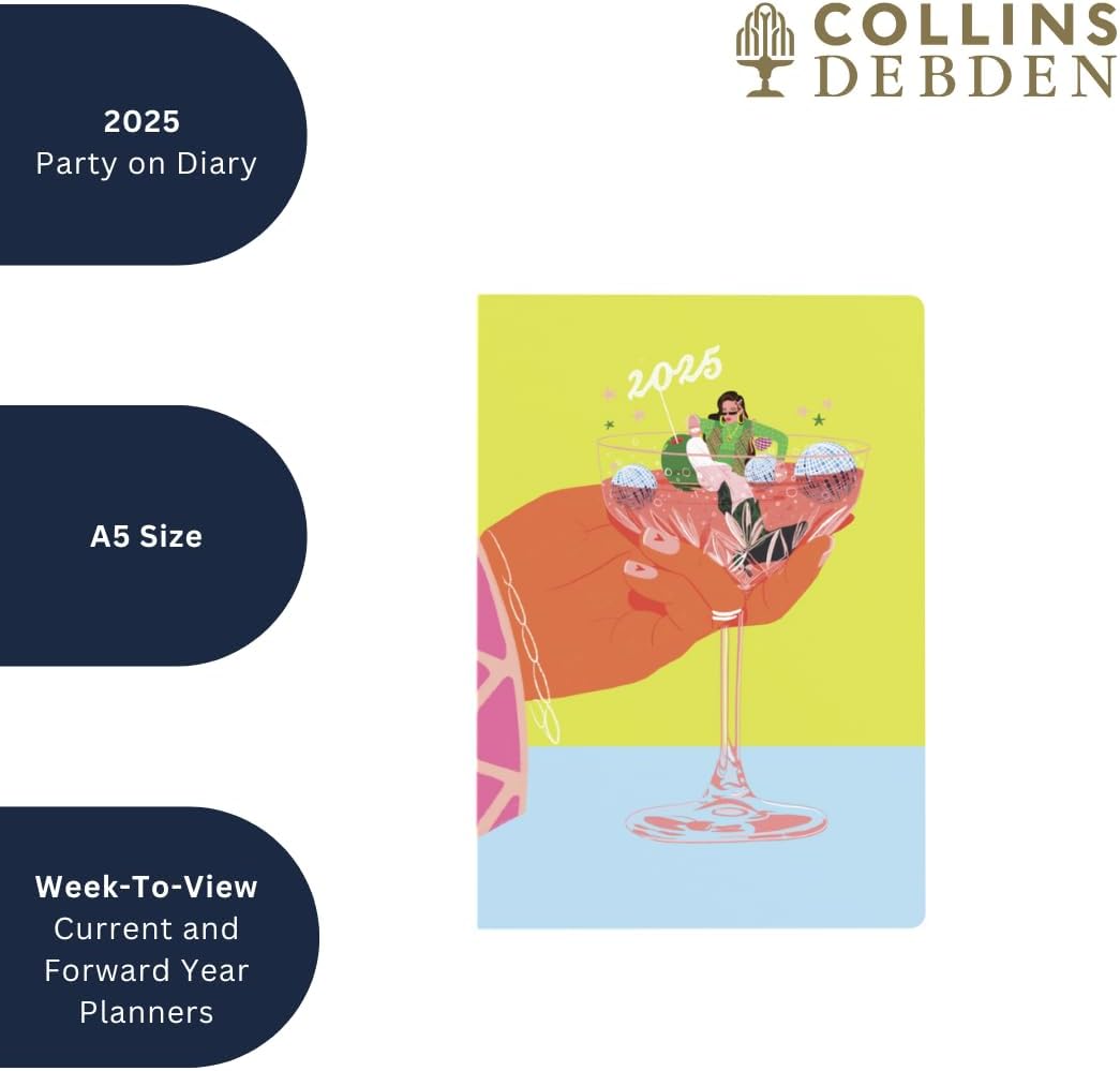 Collins Party On by Katie Smith 2025 Planner - A5 Week to View Diary - Cowgirl in Cocktail - (E-PO153.LY-25) - Stylish Weekly Eco Diary with Recycled Paper