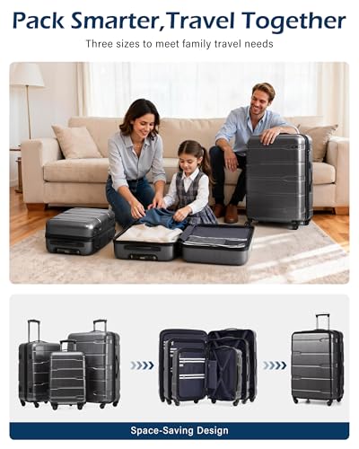 Image of Coolife Luggage Expandable(only 28 inch) Suitcase PC+ABS Spinner Built-in TSA Lock 20in 24in 28in Carry on (Charcoal, M(24in).)