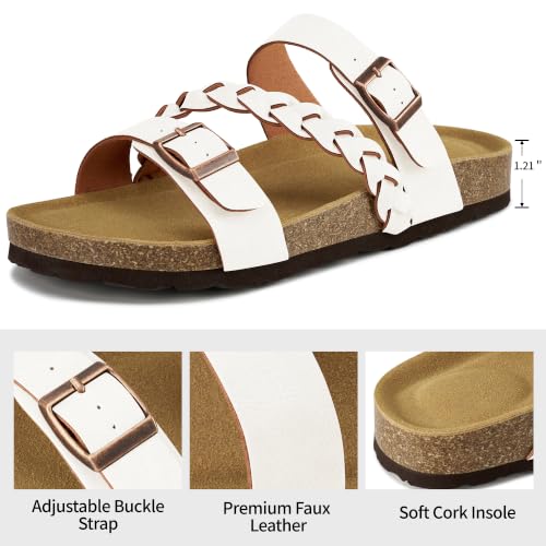 Image of HARENCE Flat Sandals for Women 2026 Comfort Cork Footbed with Adjustable Buckle Summer Slides for Women for Vacation Walking