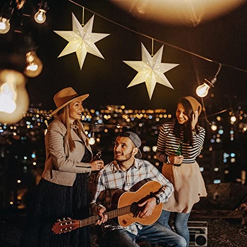 Image of LIOOBO Paper Star Lantern Lamp Shade Christmas Hanging Stars Garland Hollow out Xmas Tree Topper Hanging Ornament for Wedding Birthday New Year Party Home Decor for Indoor and Outdoor 17.7 Inch