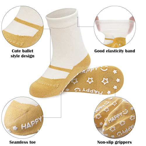 Looching Pack of 6 Infant Toddler Cotton Non-Slip Socks with Grips Cute Ballet Style Baby Boys Girls Ankle Socks3