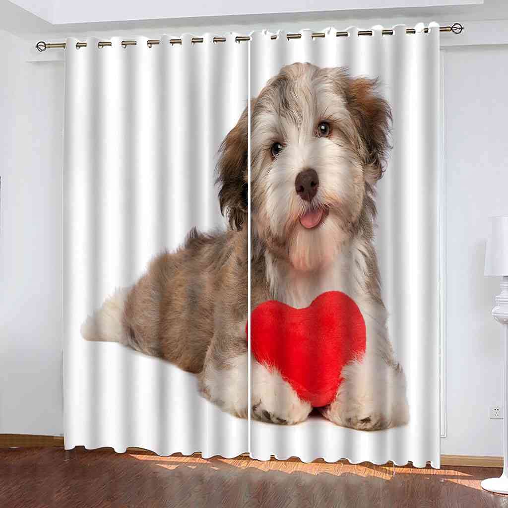 Rideau occultant enfant chien cœur rouge 264x160cm thermique pour chambre