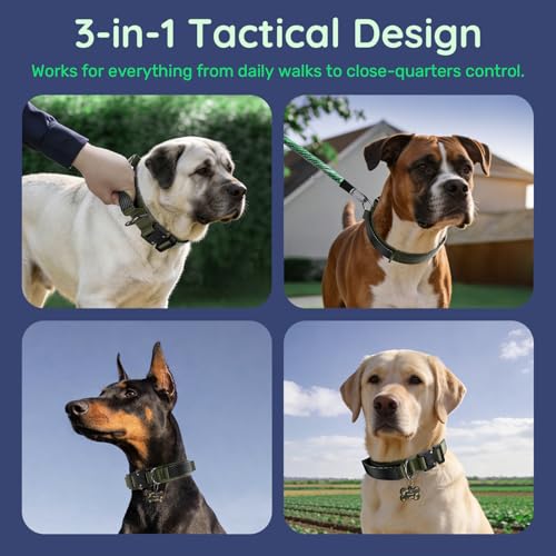 Image of Premium Tactical Dog Collar - Adjustable Military Heavy Duty Dog Collar for Medium Large Dogs - Durable Metal Buckle Dog Collar with Leather Control Handle and Soft Comfortable Padding