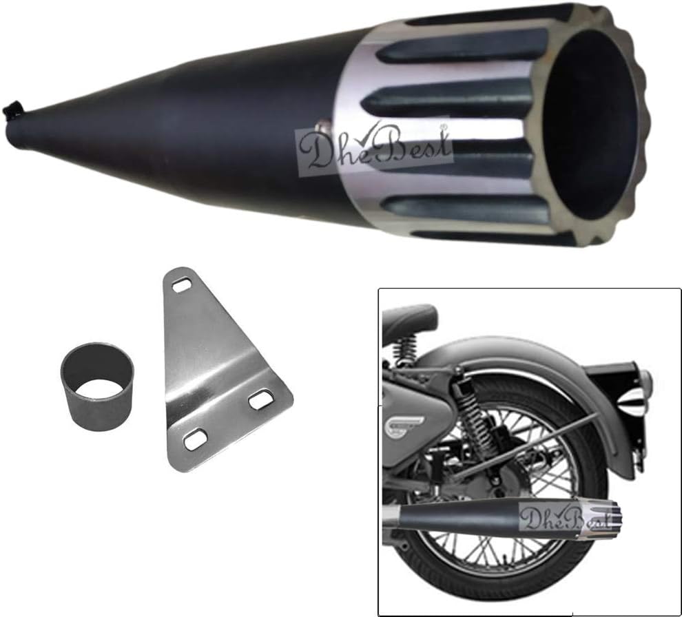 Dhe Best SR-46 Bike Bullet Silencer Exaust Stylist Rocket Silencer Glasswool Front Chrome Bike Exhaust Silencer for RE Classic 350