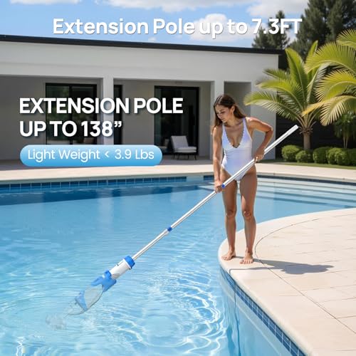 Image of Consciot Upgraded Pool Vacuum for Above Ground & Inground Pool, 75-Min Runtime, 113 inch (9.4FT) Telescopic Pole, 22 GPM Suction, 2L Capacity, 4 Filters; Ideal for Spa, Hot Tub & Pool Stairs