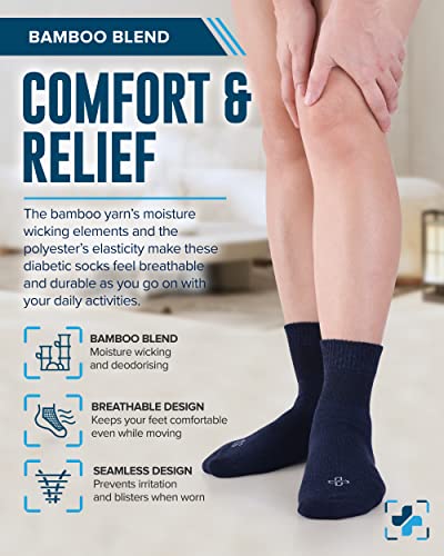 Doctor's Select Bamboo Diabetic Socks Women & Men - 4 Pairs Ankle Length Non Binding Womens Diabetic Socks | Bamboo Socks Womens | Extra Wide Loose Seamless Toe Diabetes Socks #TOP2