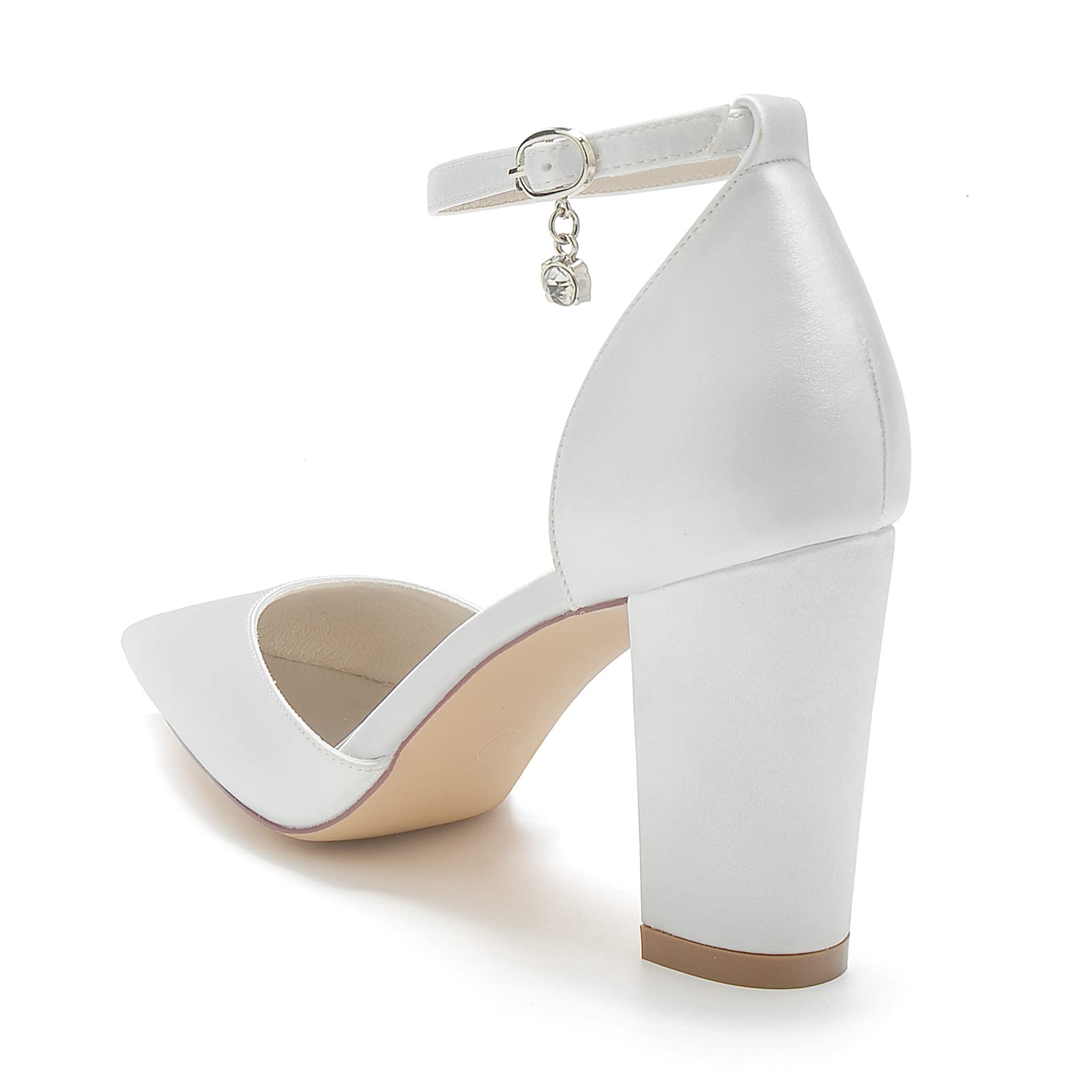 Scarpe da sposa da donna con tacco a blocco, punta appuntita, cinturino alla caviglia, per balli e serate