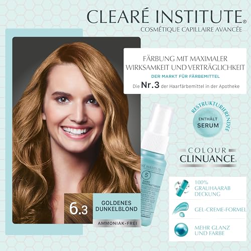Foto von Colour Clinuance | Haarfärbemittel für empfindliches Haar | Dauerhafte Färbung ohne Ammoniak Mehr Glanz | Intensive Farbe | 100% ige Deckung | 6.3 Goldenes Dunkelblond | Dermatologisch getestet