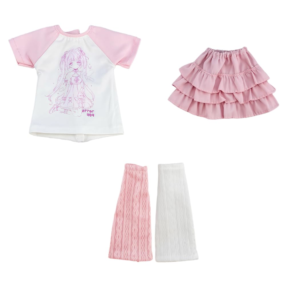 niannyyhouse BJD Doll Clothes for 1/4, 1/6 Ball Jointed Doll, T-Shirt, Skirt, Leg Socks, Action Figure Dress Up Accessories (Pink, for 1/6BJD)
