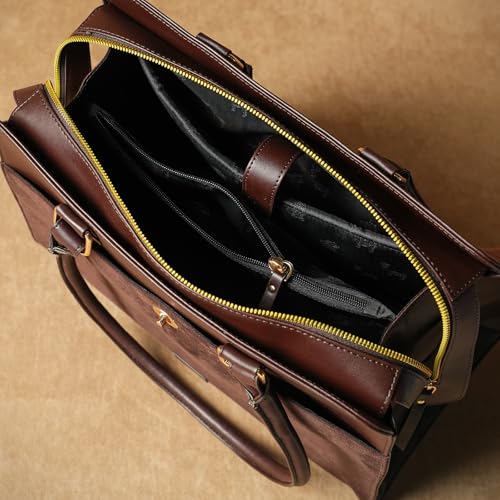 Image of Theater Dr. Grief Brown Croco Handbag for Women | Structured Top Handle Tote with Spacious Interior | Elegant Office Work & All Day Essential Laptop Bag