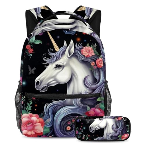Sac d'école multicolore avec trousse assortie pour enfants et adolescents