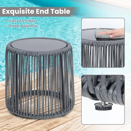 Kromax 3 Pieces Patio Rattan Bistro Conversation Set, Outdoor All-Weather Wicker Furniture Chairs and Side Table Set Ideal for Balcony, Porch and Backyard, Grey - Thumbnail 6