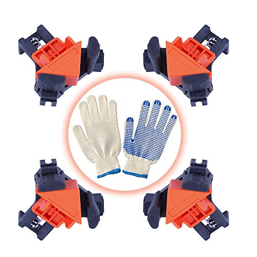 4Pcs 90 Degree Right Angle Clamps Set , ABS Adjustable Wood Corner Clamps， Corner Clip Holder Woodworking Hand Kits Tools for Picture Frame Gluing，Drilling ，Making Cabinets