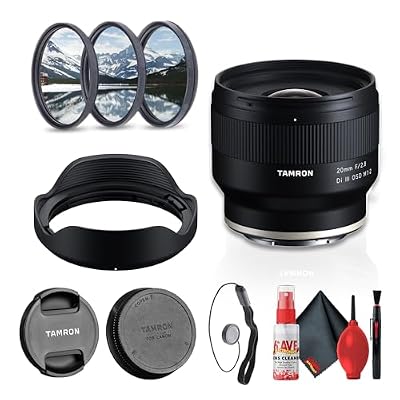 Tamron 20mm F2.8 Di III OSD M 1:2 Wide-Angle Prime Lens for Sony E Full-Frame Mirrorless Cameras, Half Macro Close-Focusing, Compact Lightweight Design + Lens Filter Kit + Cap Keeper (4pc Bundle)