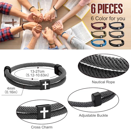 6 Pcs Braided Cross Bracelet Adjustable Rope Jesus Bracelet Christian Religious Gift for Men Women WWJD Wristband Metal Knot2
