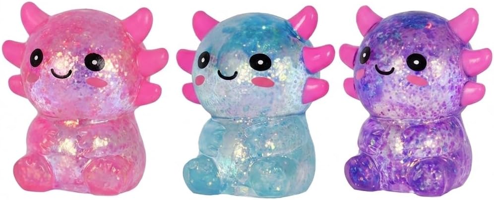 Axolotl Squishy Stress Toy – Cute Sitting Axolotl Fidget Toy Soft Squeeze Sensory Toy for Kids & Adults, Anxiety Relief Desk Toy, Party Favor (3pcs)