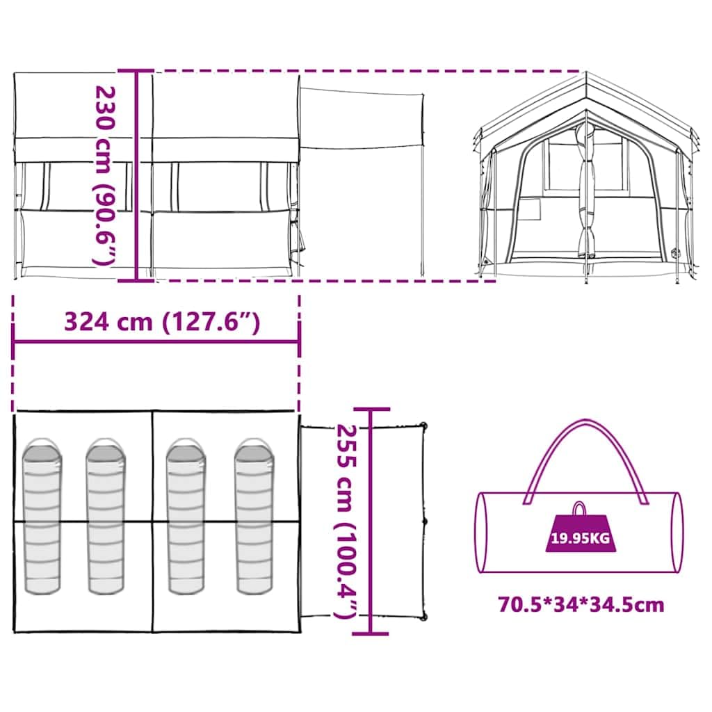 Tente familiale pour personnes - Vert et blanc - Polyester 185T imperméable avec revêtement en polyuréthane - Pour camping, jardin, plage, extérieur - Protection contre la pluie