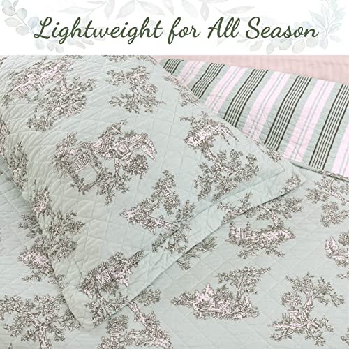 image for Cozy Line Home Fashions Vintage Cottage Garden Toile Mint Green 100% C