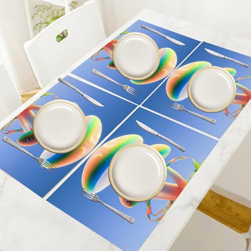 Sets de table lavables antidérapants lot de 6 coton lin motif herbe - 6
