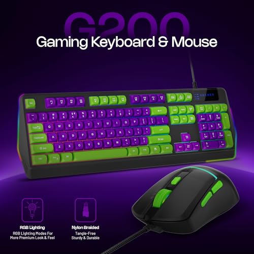 Image of Archer Tech Lab Wired Gaming Keyboard and Mouse Combo|Full Size 104 Keys,19 Anti-Ghosting| 6 Button Mouse Adjustable 7200 DPI,13 RGB Modes,Braided Cable|for PC, Laptop,Windows, Mac,Linux(G200)