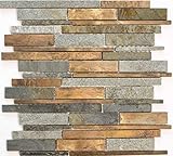 Mosaik Fliese Naturstein Kupfer grau rost Verbund Stäbchen Wandverblender Wandfliese Fliesenspiegel Küche - MOS47-XSK565