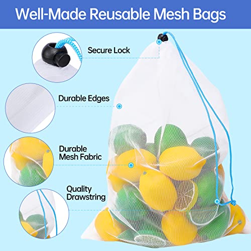 20 Pack Reusable Produce Bags,See-Through Mesh Produce Bags With Drawstring,Washable Toy Storage Mesh Bags For Playroom Organization,Mesh Storage Toy Bags For Storage Toy Fruits Vegetables,3 Sizes #TOP2