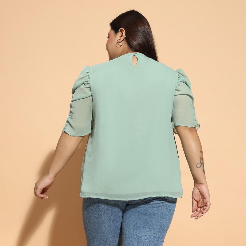 Image of oxolloxo Women Plus Size Round Neck Short Sleeve with Gather Pleates Ruffle Detail Top