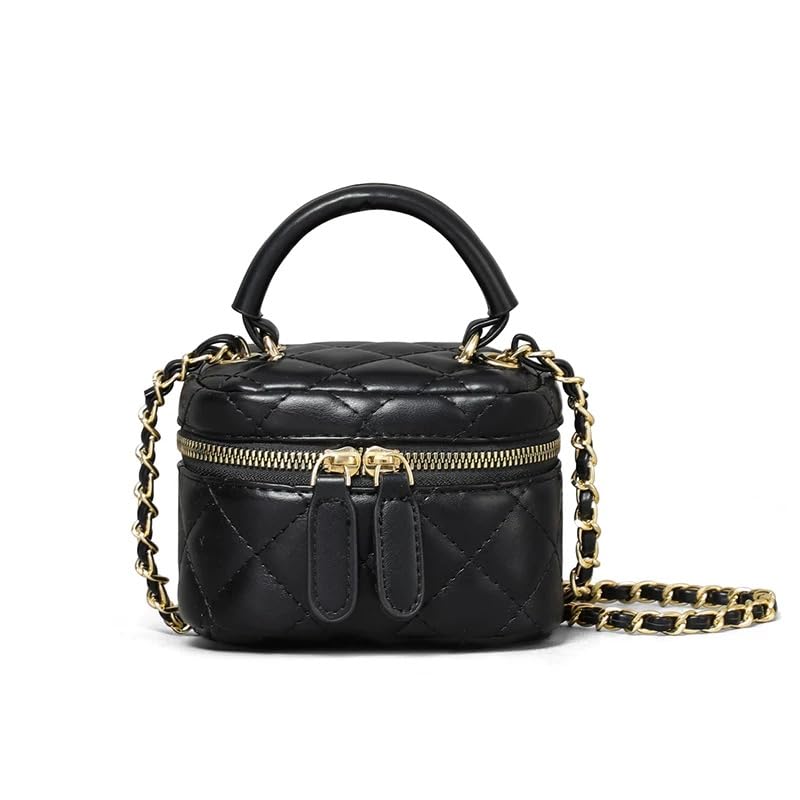 Women's Quilted Square Pocket Fashion Mini Zipper Closure Handbag Cute Top Small Handle Purse