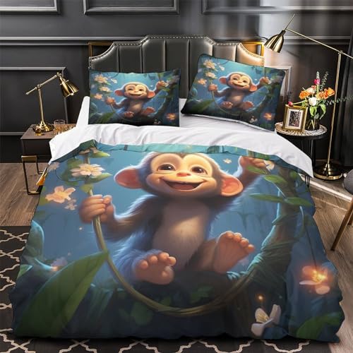 Parure de lit singe 3D microfibre de haute densité pour lit double enfant