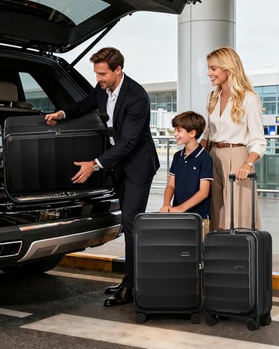 Image of Joyway Expandable 5 Piece Luggage Sets with Front Pocket, Black | Top Opening Suitcase, Laptop Compartment, Silent Spinning Wheels, Includes Backpack & Bag, Great For Family Travel