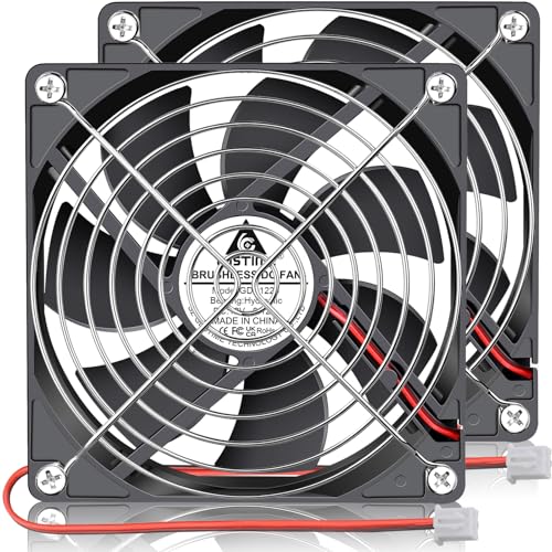 GDSTIME 120mm x 25mm 12V Fan 2 Pin, Quiet Hydraulic Bearing DC Brushless Cooling Fan for Computer Case, RV Refrigerator, Power Supply, Amplifiers(2 Pack)