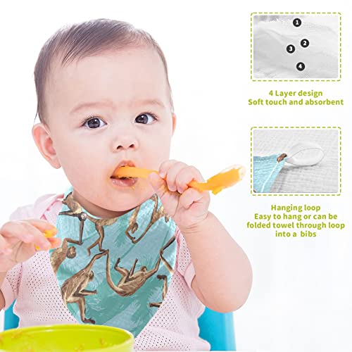 Image of vvfelixl Baby Washcloths Cotton Monkeys Jungle Baby Muslin Washcloths Soft Baby Face Towel for Newborn Infants Baby Wipes, 11.8 X 11.8 Inch, 3 Pack Blue