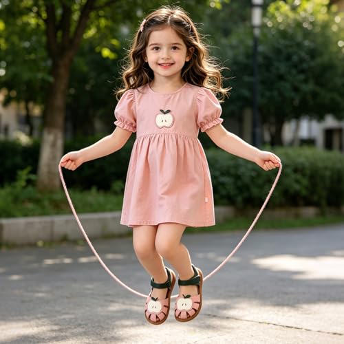 Image of Toddler Girl Sandals with Flower, Breathable Leather kids Closed Toe Sandals, Soft Rubber Non-Slip Summer Shoes for Little Girls 2-7 Years
