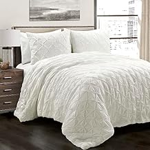 Lush Decor Ravello Pintuck Cotton Comforter Set - Luxe 3 Piece Textured Bedding Set - Traditional Glam & Farmhouse Inspired Bedroom Decor - Full/ Queen, White