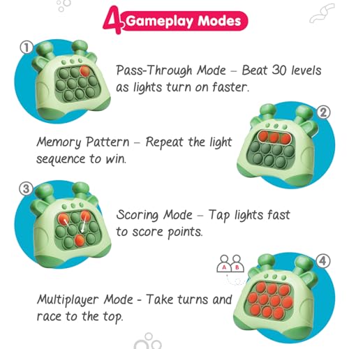 Intelliskills Pop & Play Pocket Gaming Console for Kids, Push Pop Interactive Game for Boys & Girls 3+ Years, Light & Sound Musical Toy, 4 Modes, Travel-Friendly, BIS Certified, Green, Ideal for Gift 2 516Q5NzuFmL