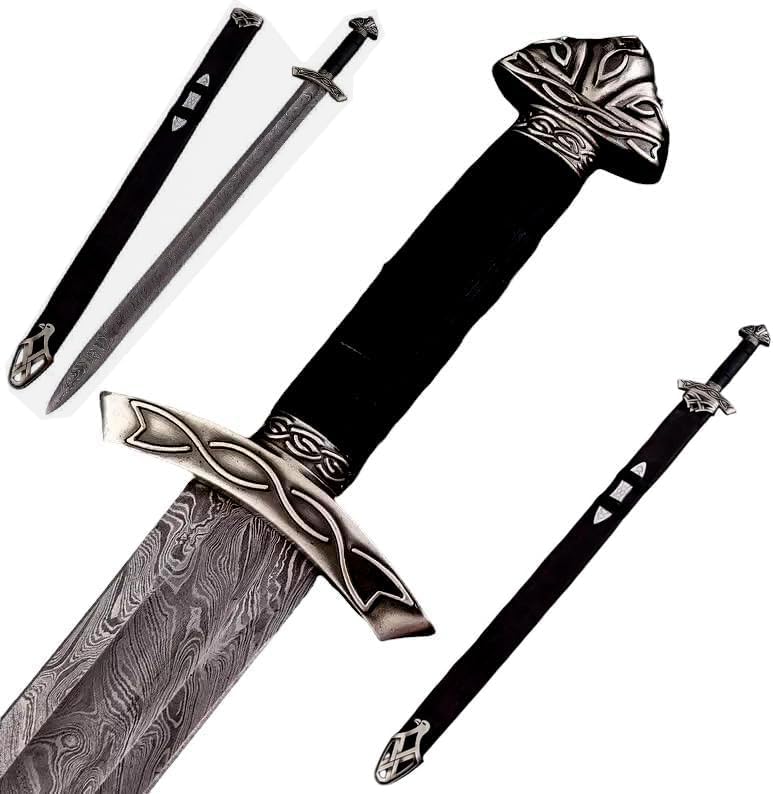 Qepaa Crafts®Handmade Damascus Steel Real Viking Style Sword | Full Tang Blade with Wooden Handle...