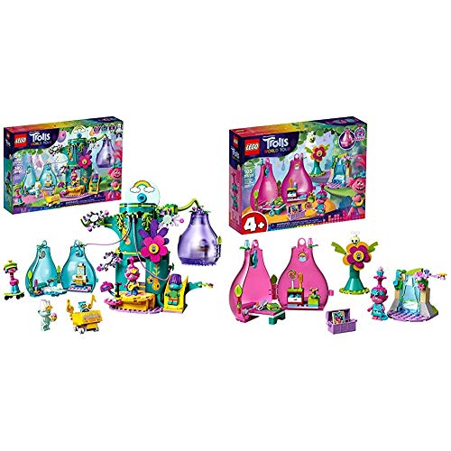 LEGO Trolls World Tour Pop Village Celebration 41255 Trolls Tree House Building Kit & World Tour Poppys Pod 41251 Trolls Playhouse Building Kit