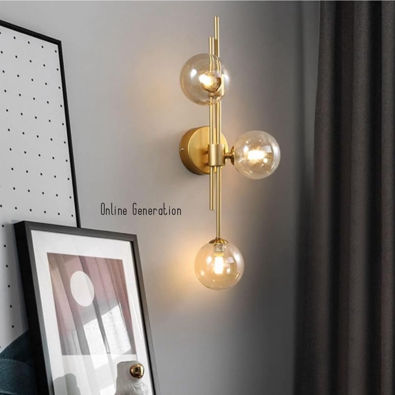 Image of ONLINE GENERATION Wall Lamp Chandelier Pendant Light, Home Decor for Bedroom, Living Room, Hallway, Cafe, Hotel, Restaurant (3 Light Amber Wall LAMP with LED Bulb Pack of 1)