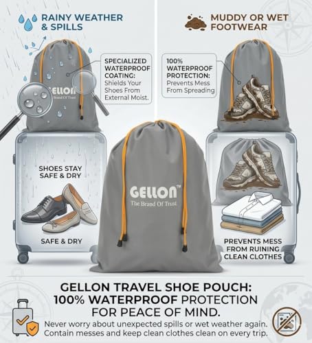 Image of Gellon Water Proof in Umbrella Cloth Shoes Bag for Travel & Storage Travel Organizer for Women & Men Travel Accessories Shoes Cover Pouch for Travel Essentials (Dark Gray, Pack of 1)