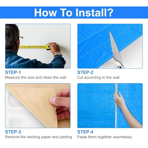 Image of TEKCOOL Self-Adhesive Waterproof PE Foam 3D Wall Panels Wallpaper Sticker for Bathroom, Living Room, and Home Decoration (70 x 77cm, Appx. 5.8Sq Feet) (5pc Dark Blue)'