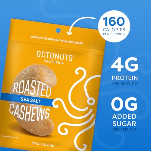 Image of Octonuts Dry Roasted Cashews with Sea Salt - 5oz - Simple Plant-Based Protein Snack - Healthy Snacks for Adults & Kids - Only 3 Whole Ingredients, Keto Friendly, Vegan, Non-GMO Verified