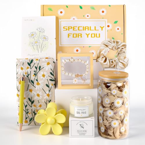 GooBird Daisy Pamper Hamper for Women & Teen Girls Self Care Gift Basket Birthday Gift Set for Her Thinking of You Thank You Gift & Get Well Soon Gift for Mum Daughter Friend